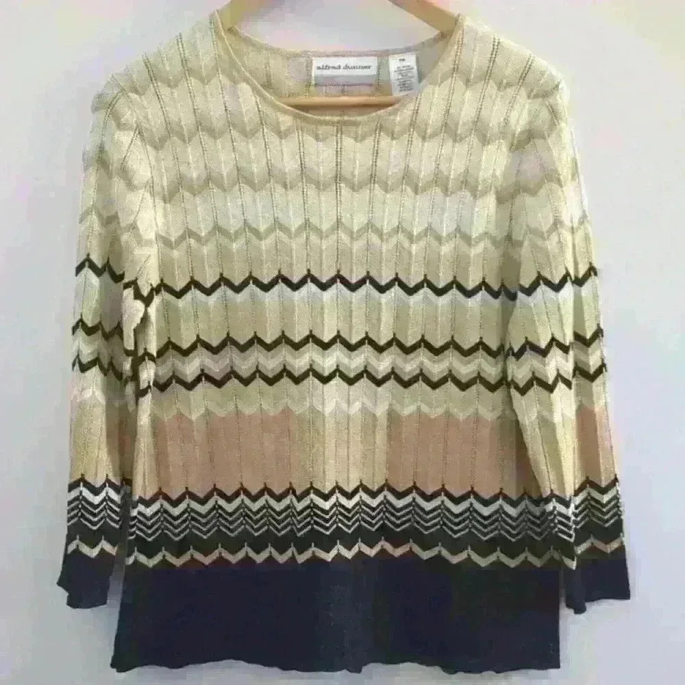 🌴2/$25🌴ALFRED DUNNER | Women's Black/Gold/White  Knitted Stretchy Sweater